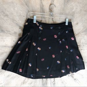 Free People Black Floral Pleated Mini Skirt